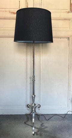 French 1940's Silvered Floor Lamp on a Scrolled Tripod Base