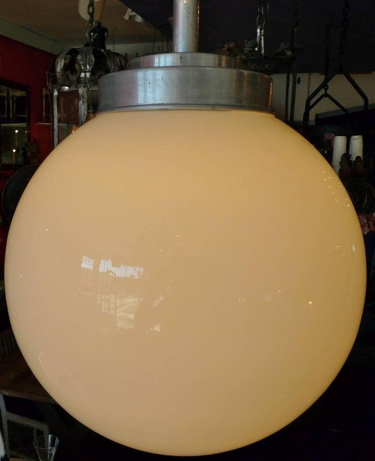 French 1940s Single Light Pendant with Milk Glass Shade For Sale 1