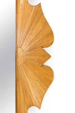 French 1940s Straw Veneered Rectangular Shaped Frame Wall Mirror