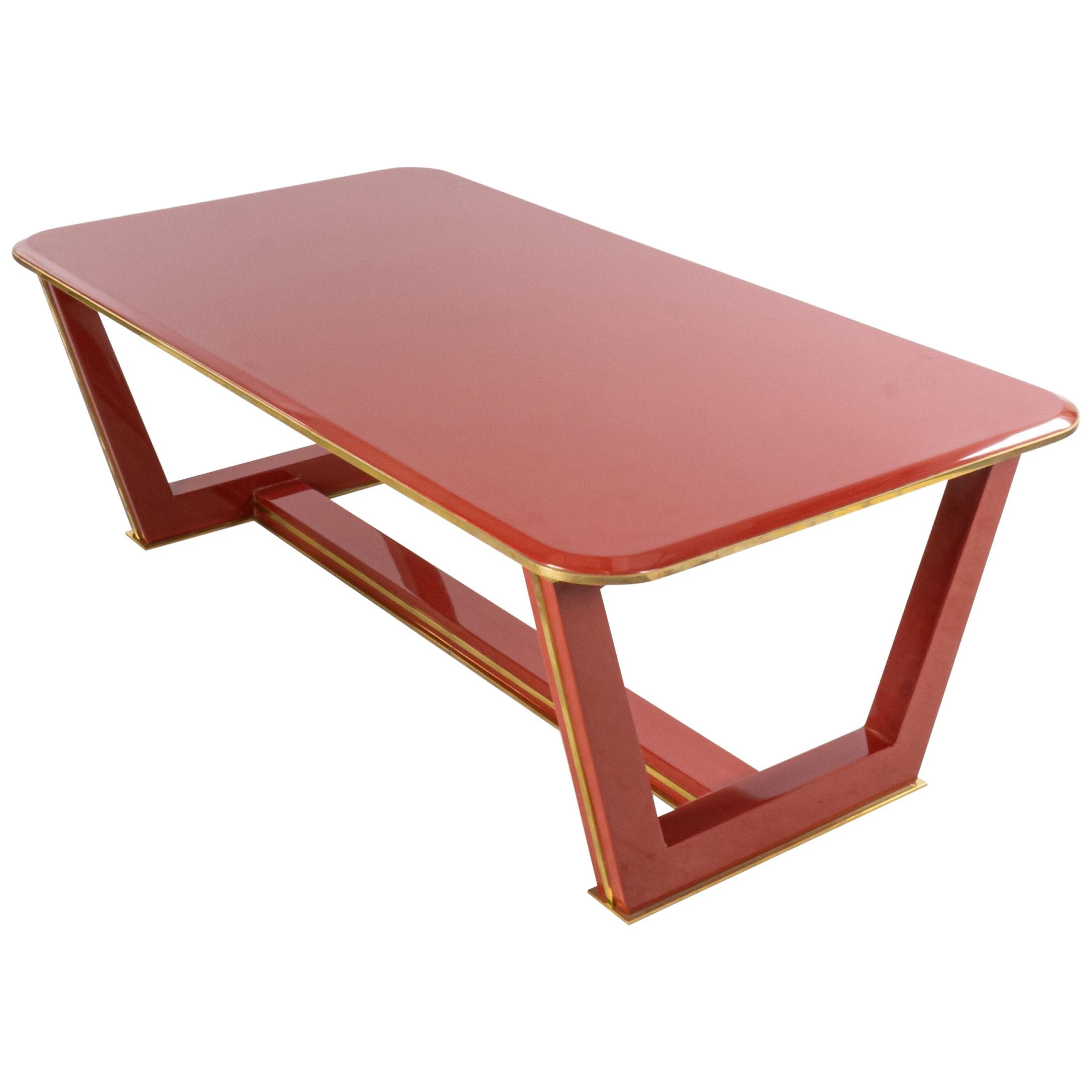 French 1940s Style Red Lacquered Coffee Table