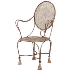 French 1940s Style Rope and Tassel Design Gilt Metal Armchairs