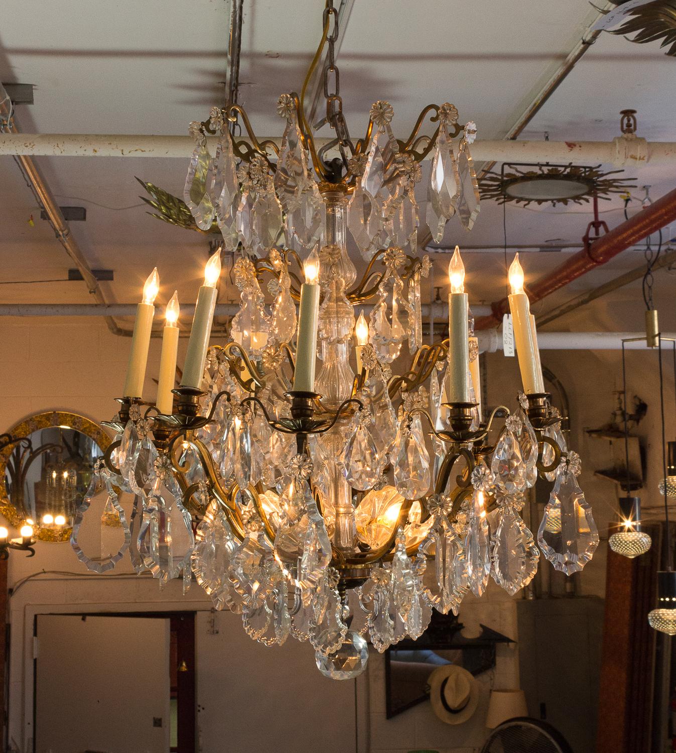 French 1940s Ten-Armed Baccarat Chandelier 1