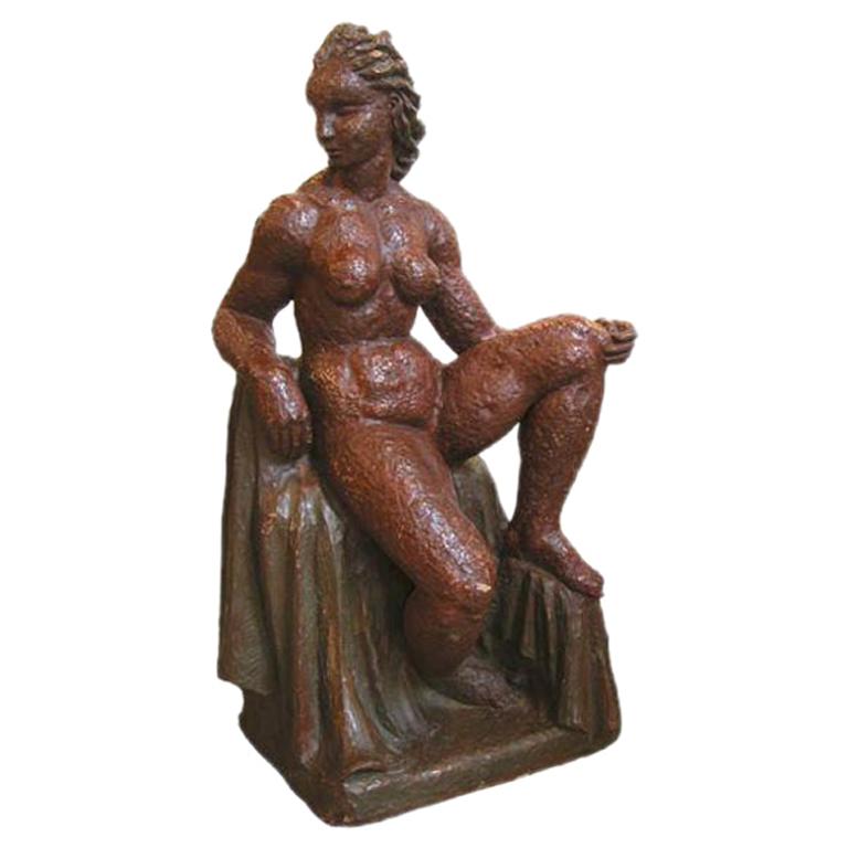 French 1940's Terra Cotta Sculpture of a Woman For Sale