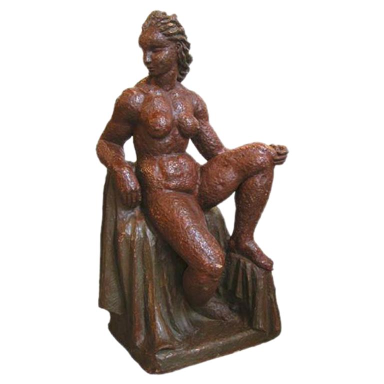 Escultura francesa de terracota de mujer de los años 40