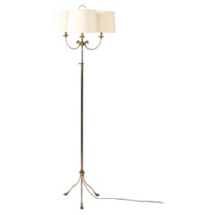 Französische Stehlampe mit drei Köpfen aus Messing aus den 1940er Jahren