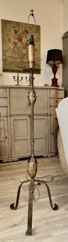 French 1940s Tole Floor Lamp with Ikat Shade