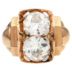 French, 1940s, Two Stone Diamond Tank Ring in 18kt Yellow Gold