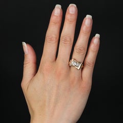 French 1940s White Sapphire 18 Karat Rose Gold Knot Tank Ring