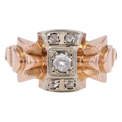 French 1940s White Sapphires 18 Karat Rose Gold Knot Tank Ring