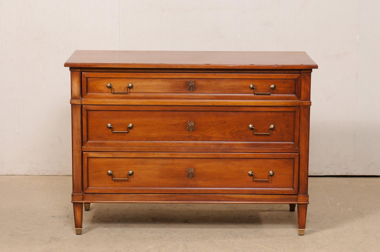 French 1940's Wooden Chest of Three Drawers with Neoclassical Hardware 7