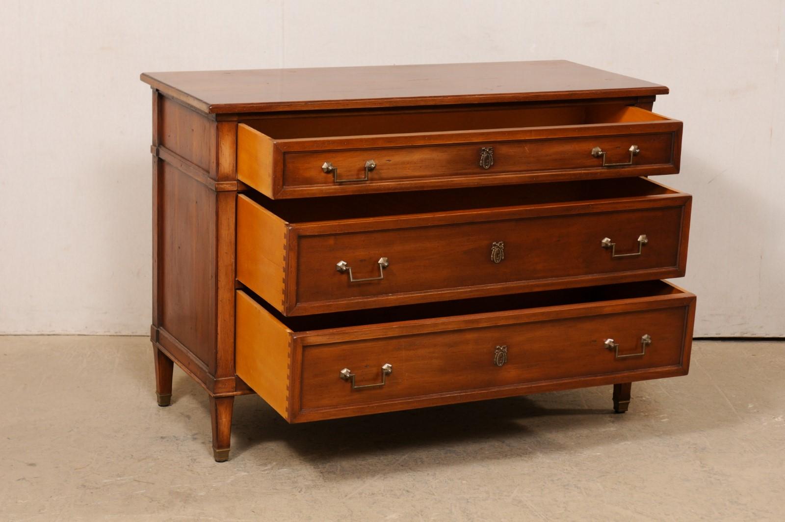 French 1940's Wooden Chest of Three Drawers with Neoclassical Hardware In Good Condition In Atlanta, GA