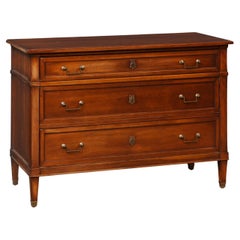 French 1940's Wooden Chest of Three Drawers with Neoclassical Hardware
