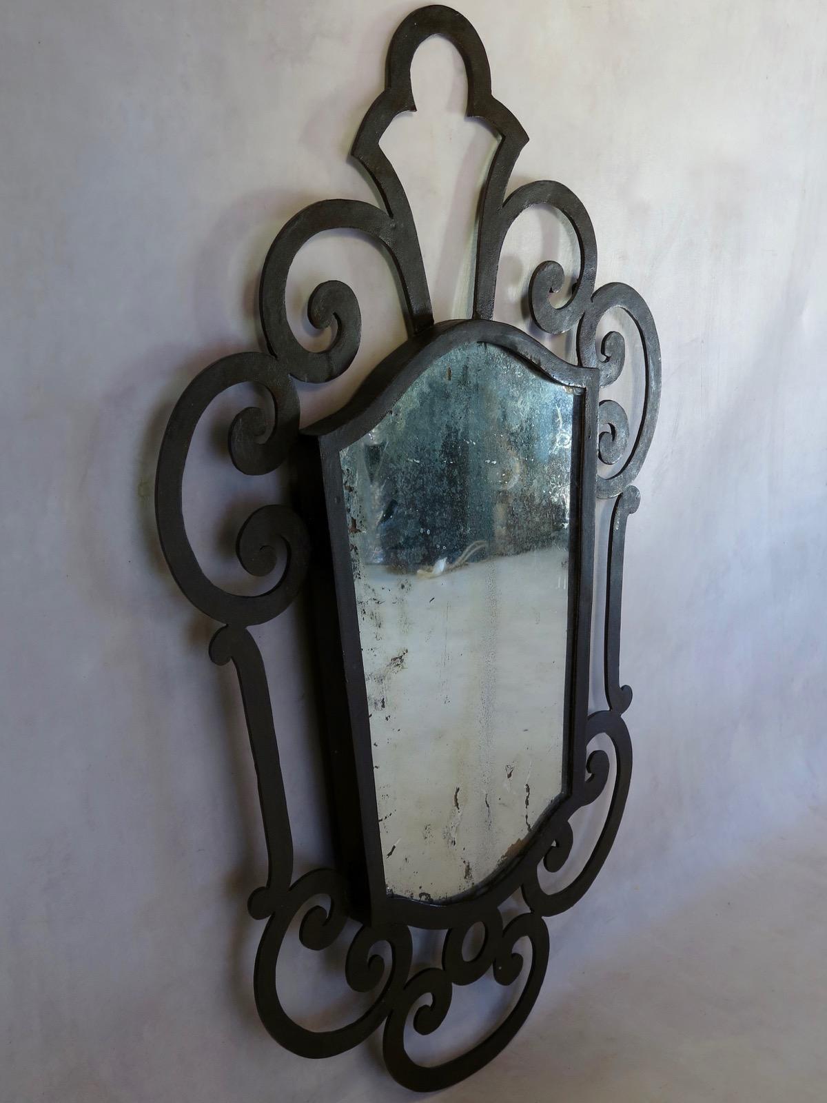 20th Century French 1940s Wrought Iron Art Deco Mirror