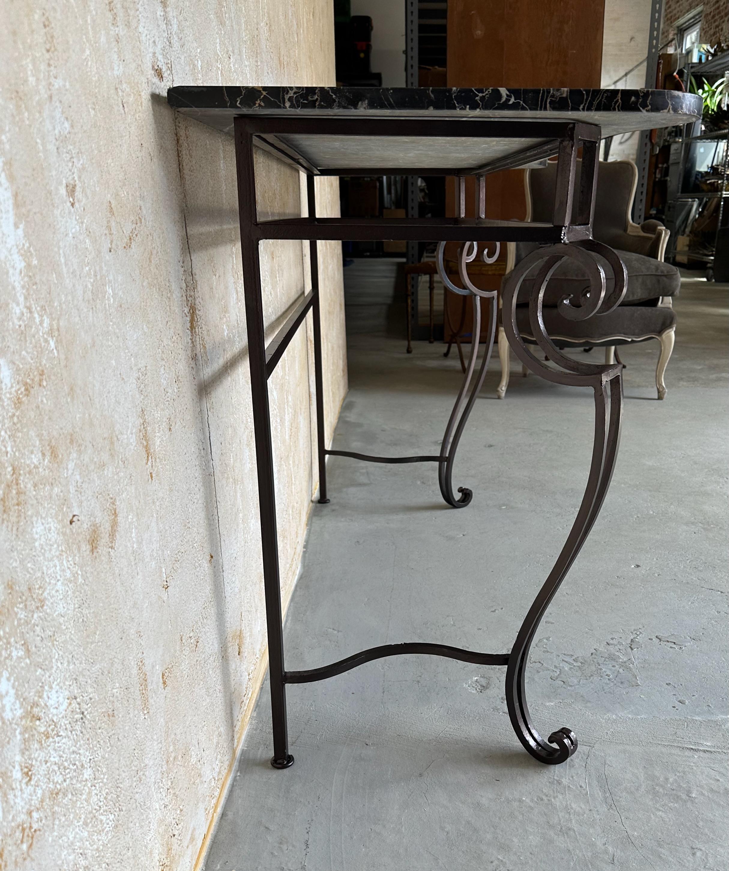 French 1940s Wrought Iron Console with Marble en vente 3