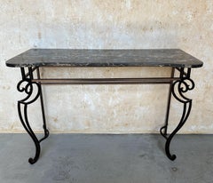 French 1940s Wrought Iron Console with Marble