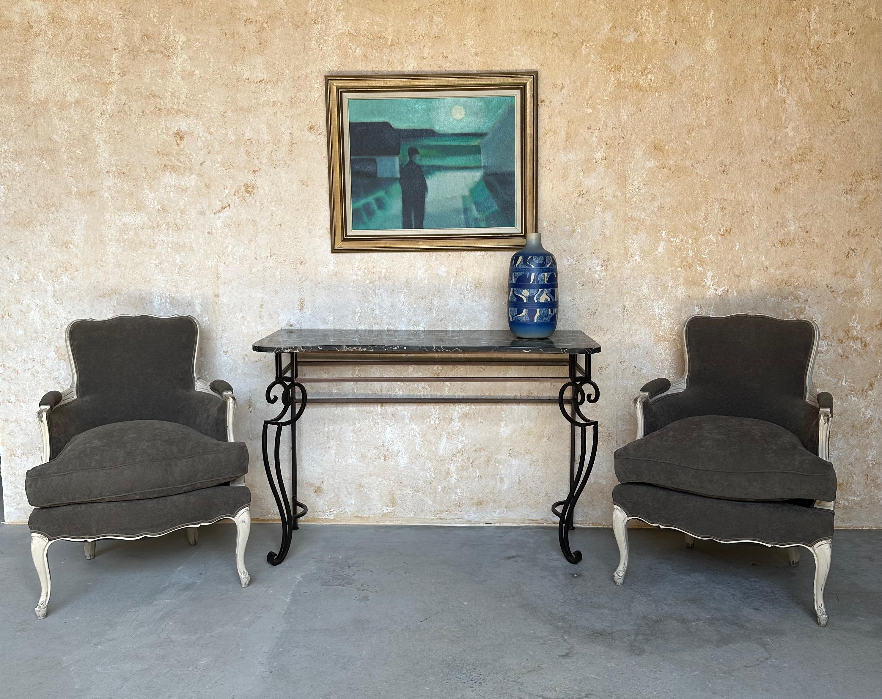 Art déco French 1940s Wrought Iron Console with Marble en vente