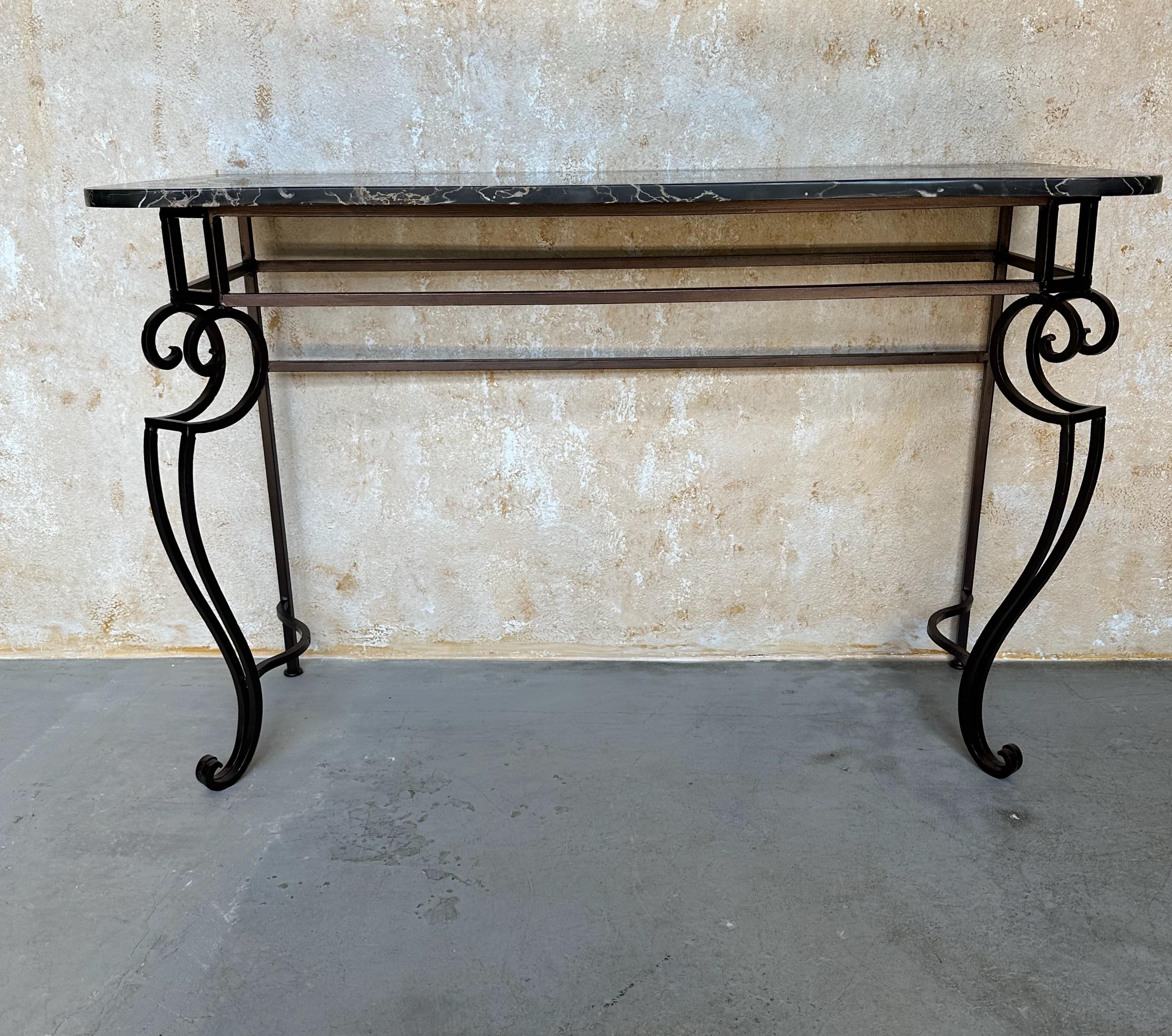 French 1940s Wrought Iron Console with Marble Abîmé - En vente à Buchanan, NY