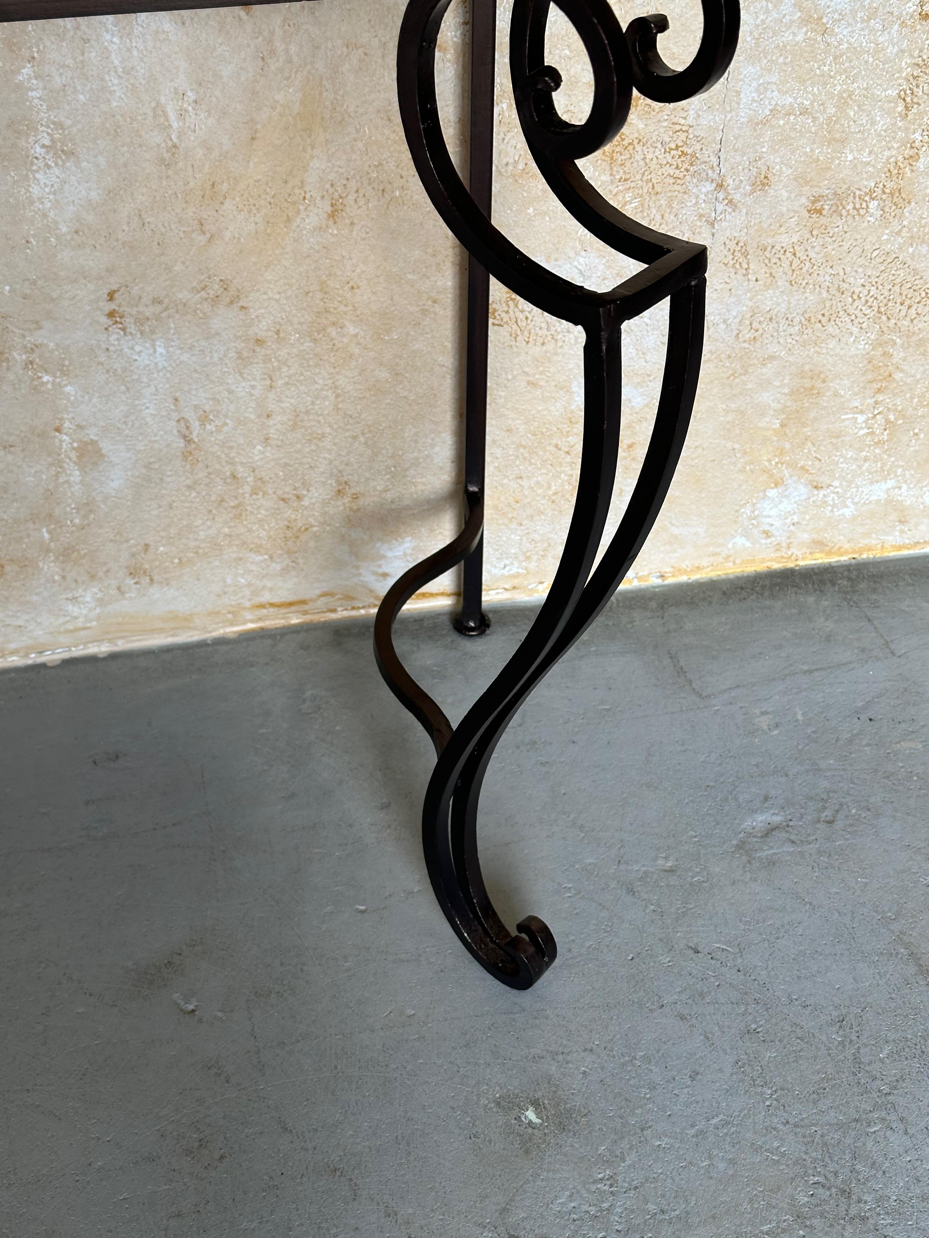 Fer French 1940s Wrought Iron Console with Marble en vente