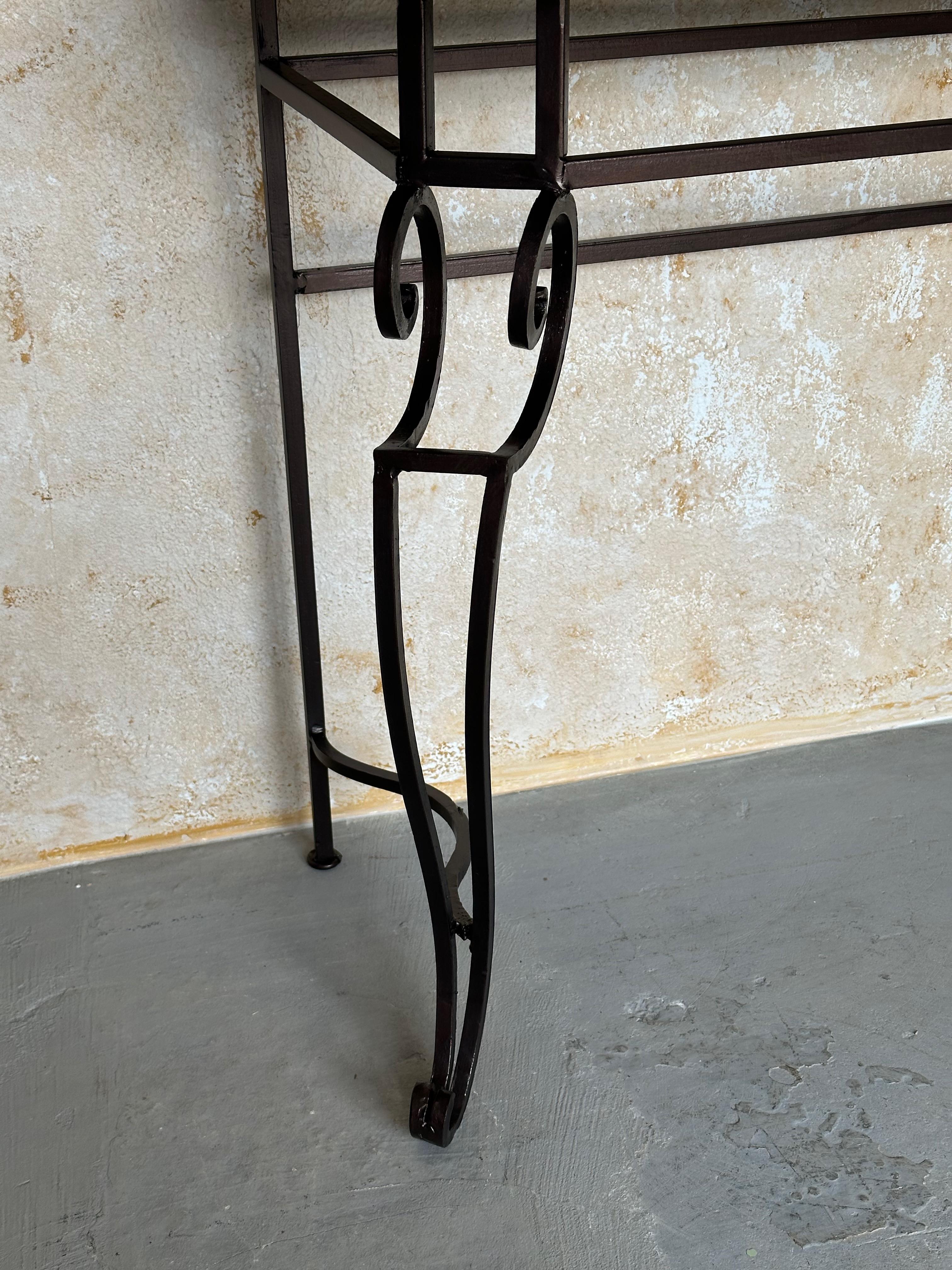 French 1940s Wrought Iron Console with Marble en vente 2