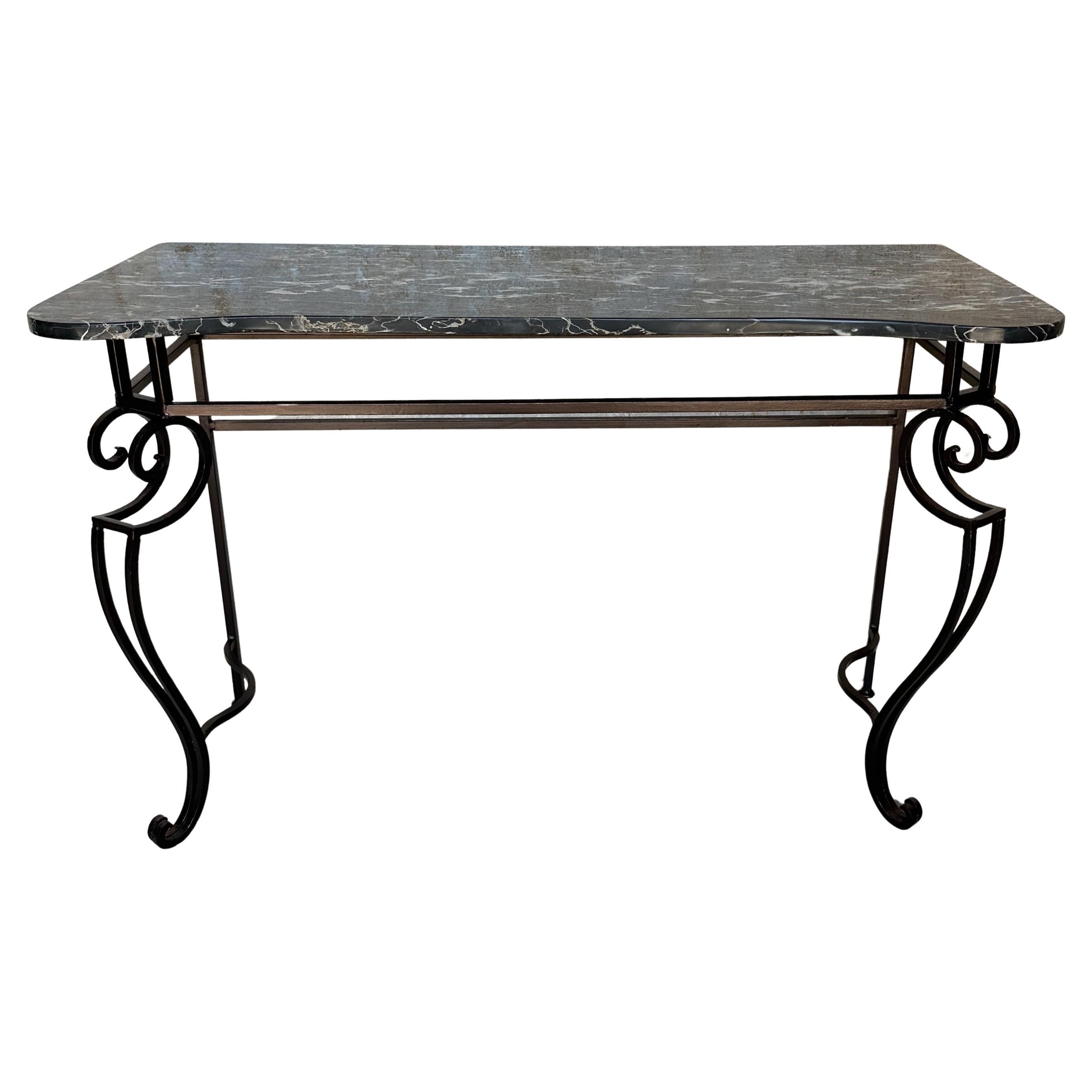 French 1940s Wrought Iron Console with Marble