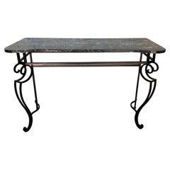 French 1940s Wrought Iron Console with Marble