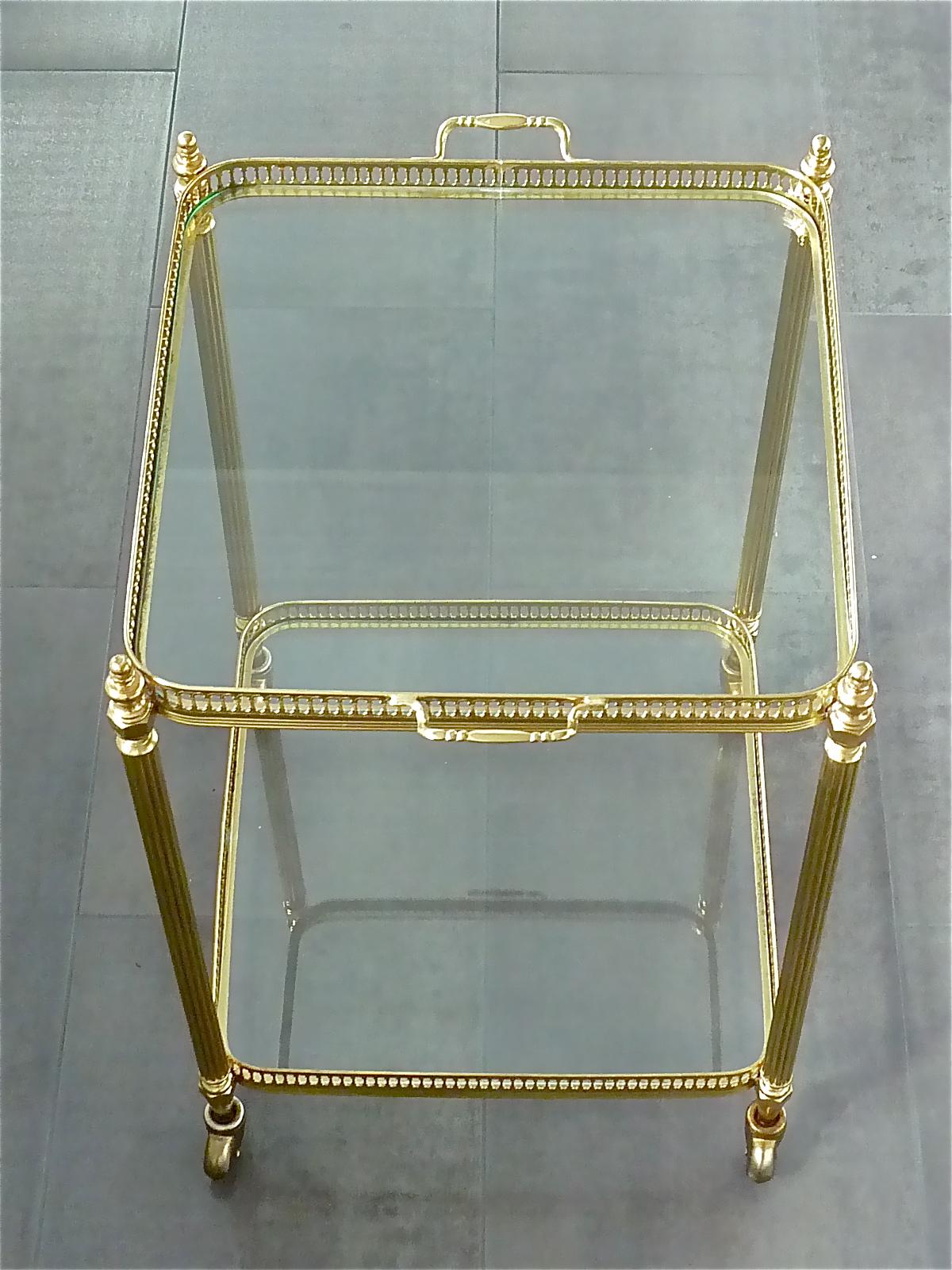 French 1950 Bar Cart Serving Trolley Side Table Maison Baguès Jansen Brass Glass 7