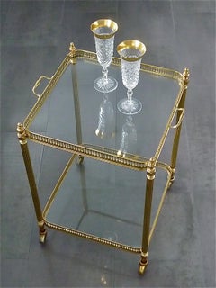 French 1950 Bar Cart Serving Trolley Side Table Maison Baguès Jansen Brass Glass