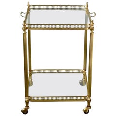 French 1950 Bar Cart Serving Trolley Side Table Maison Baguès Jansen Brass Glass