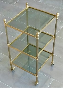French 1950 Bar Cart Serving Trolley Side Table Maison Jansen Baguès Brass Glass