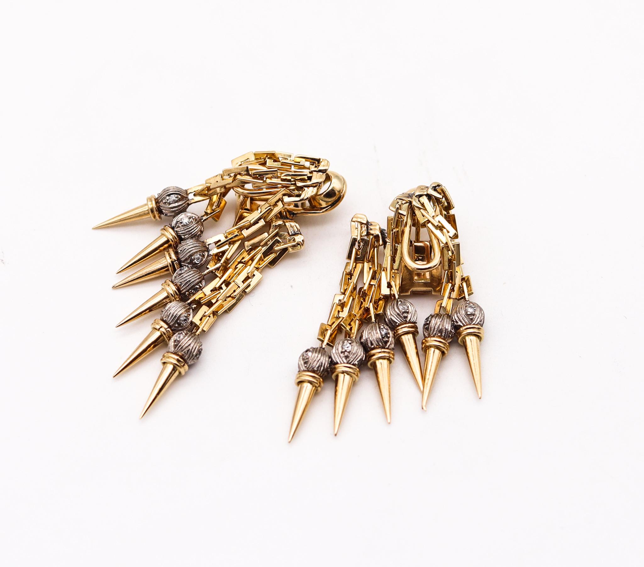 Französische Mid-Century-Ohrringe aus 18 Karat Gold und Platin mit Diamanten, 1950 1