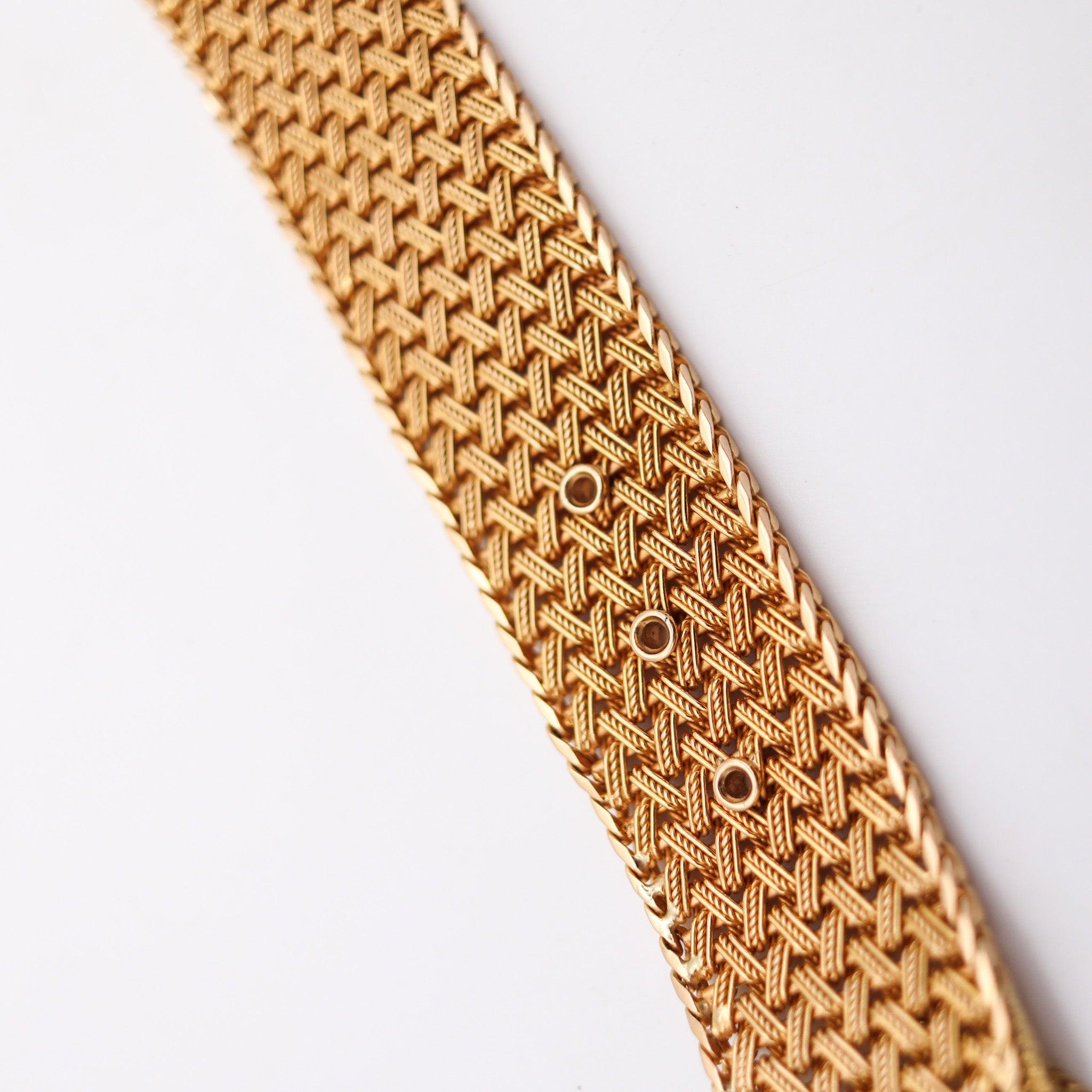FRENCH 1950 Retro Modernist Buckle Bracelet In 18Kt Gold With Diamonds 4