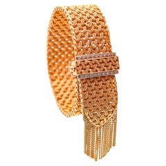 FRENCH 1950 Retro Modernist Buckle Bracelet In 18Kt Gold With Diamonds