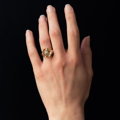 French 1950s 0.13 Carat Diamond 18 Karat Yellow Gold Ring