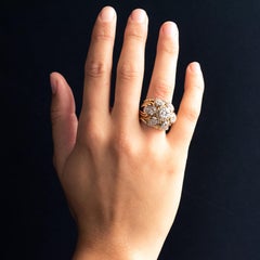 French 1950s 1.40 Carat Diamonds 18 Karat Yellow Gold Platinum Thread Dome Ring