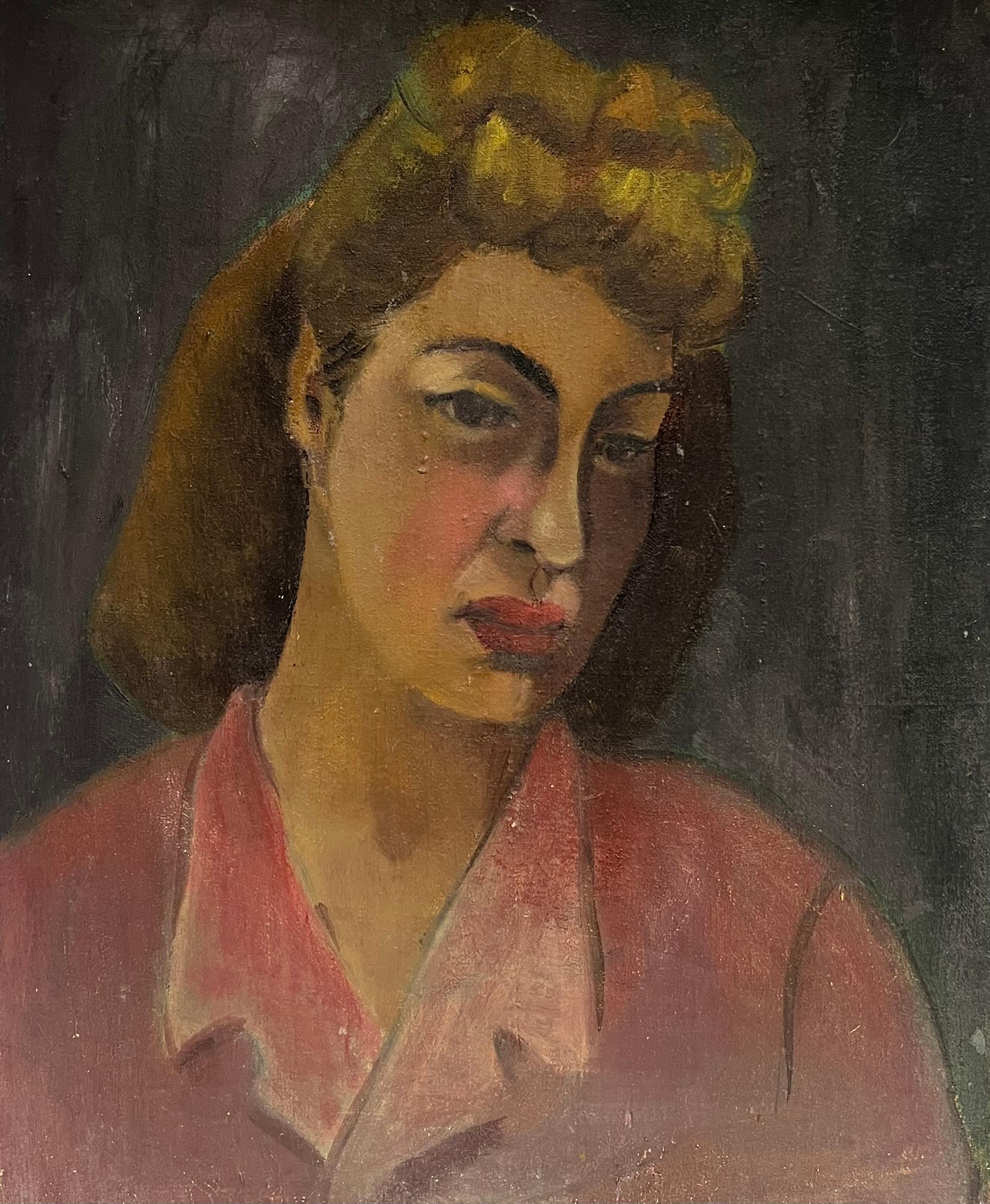 French. 1950
s Portrait Painting - Portrait of a Woman Mid 20th Century French Oil on Canvas Painting