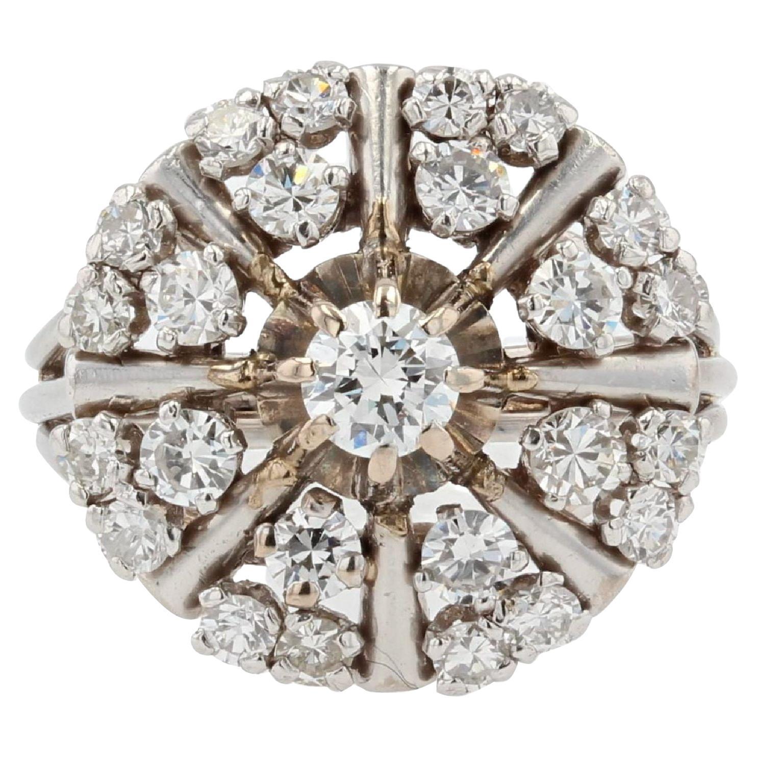 French 1950s 1, 20 Carat Diamonds 18 Karat White Gold Retro Ring