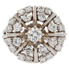 French 1950s 1,20 Carat Diamonds 18 Karat White Gold Retro Ring