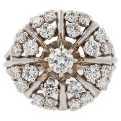 French 1950s 1, 20 Carat Diamonds 18 Karat White Gold Retro Ring