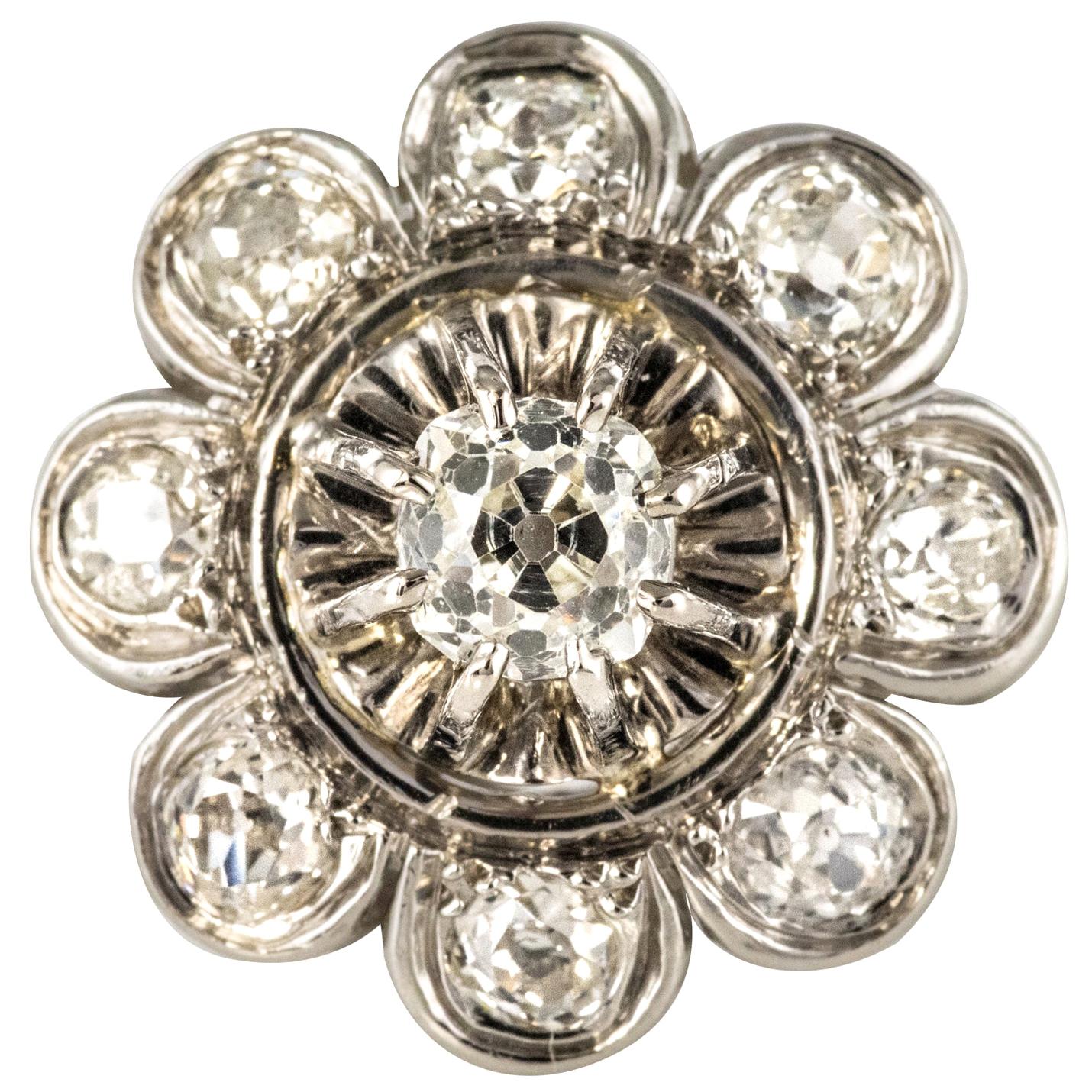 French 1950s 1.25 Carat Diamonds Platinum Flower Ring