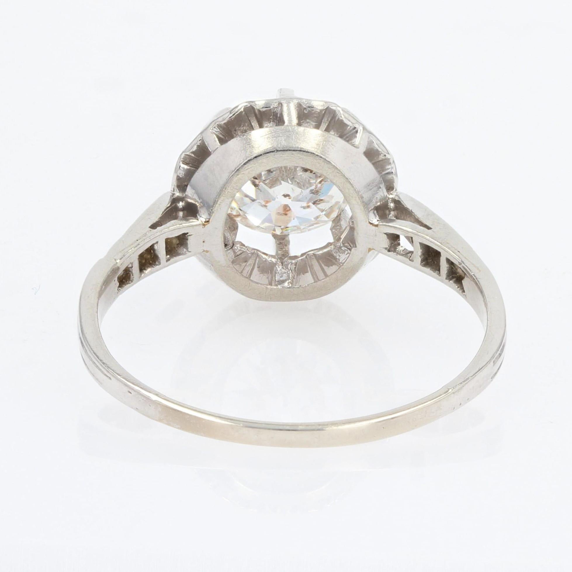 French 1950s 1.50 Carat Diamond Platinum Solitaire Ring For Sale 2