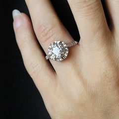 French 1950s 1.50 Carat Diamond Platinum Solitaire Ring