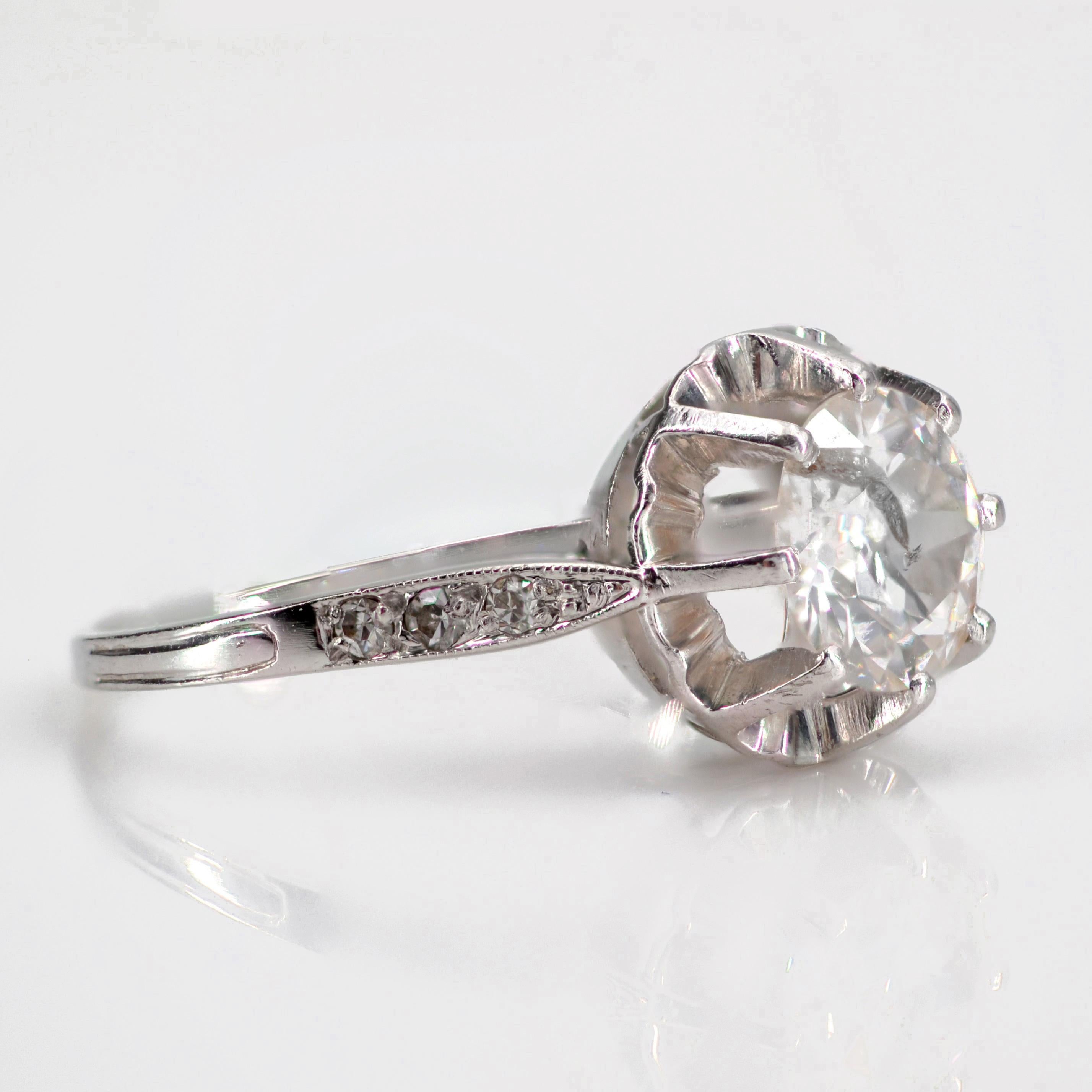 Women's French 1950s 1.50 Carat Diamond Platinum Solitaire Ring For Sale