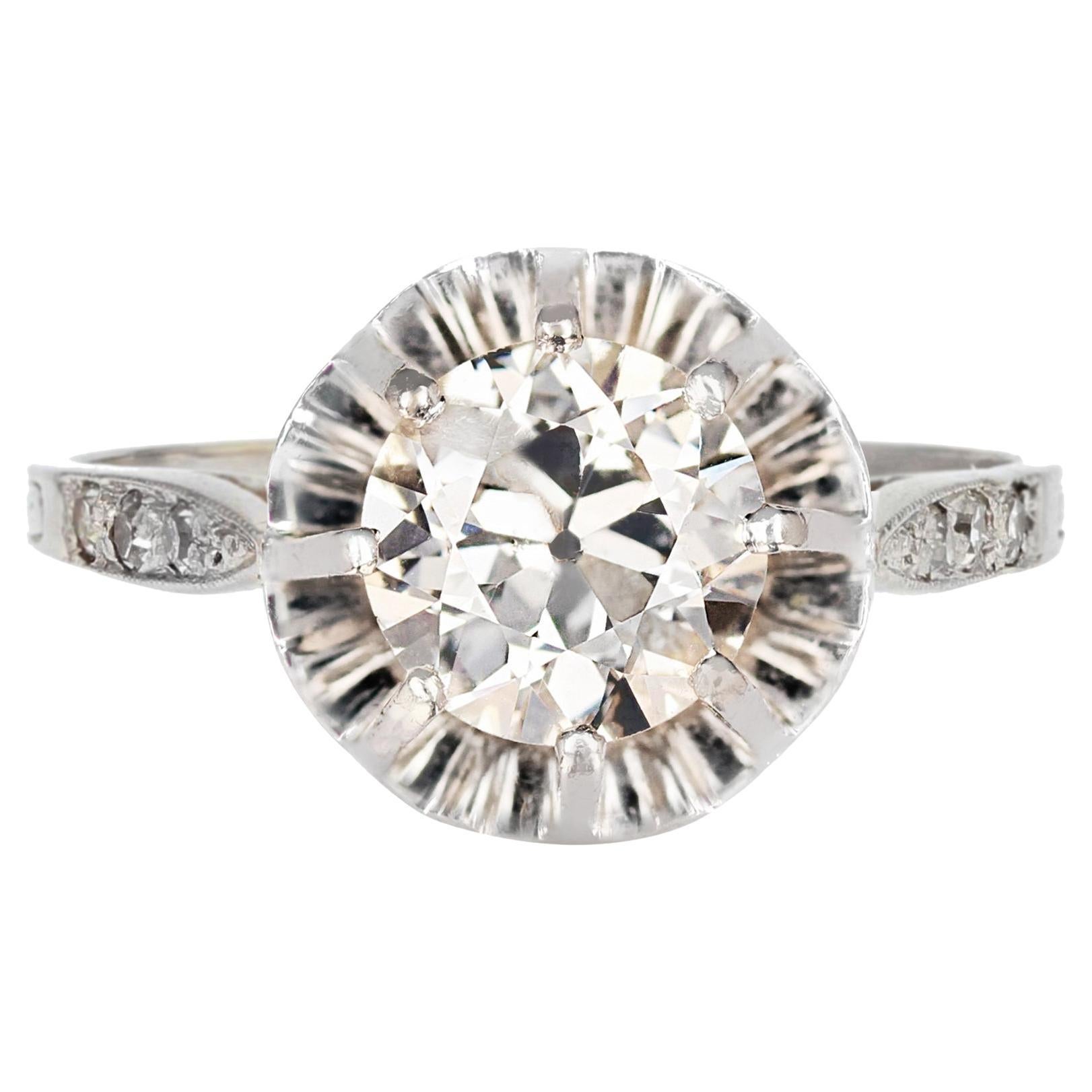 Bague solitaire en platine avec diamants de 1,50 carat, annes 1950