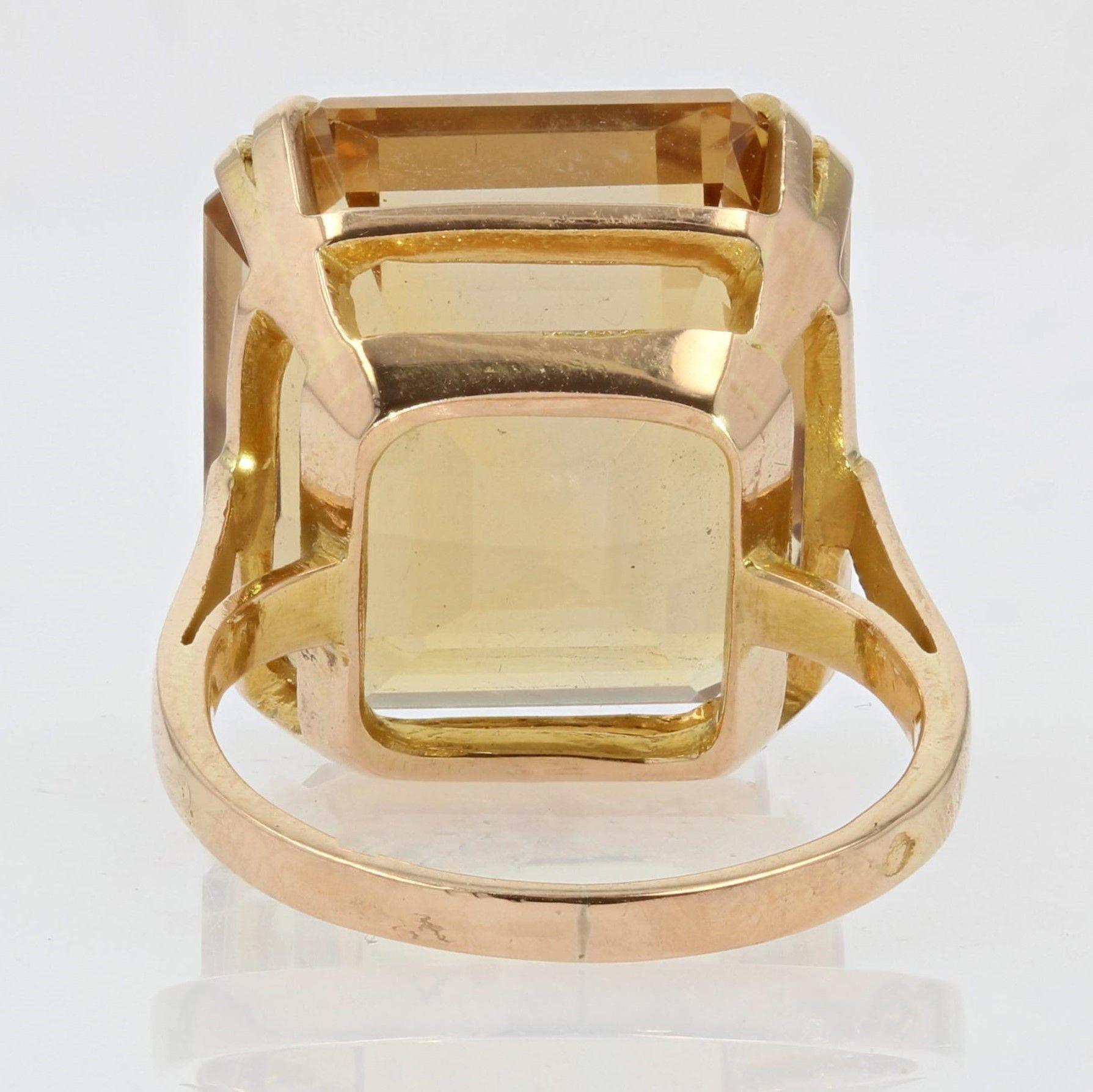 French 1950s 18 Carat Citrine 18 Karat Yellow Gold Cocktail Ring For Sale 7