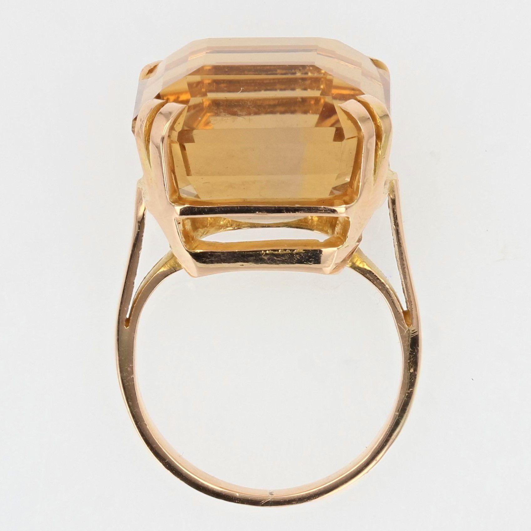 French 1950s 18 Carat Citrine 18 Karat Yellow Gold Cocktail Ring For Sale 8