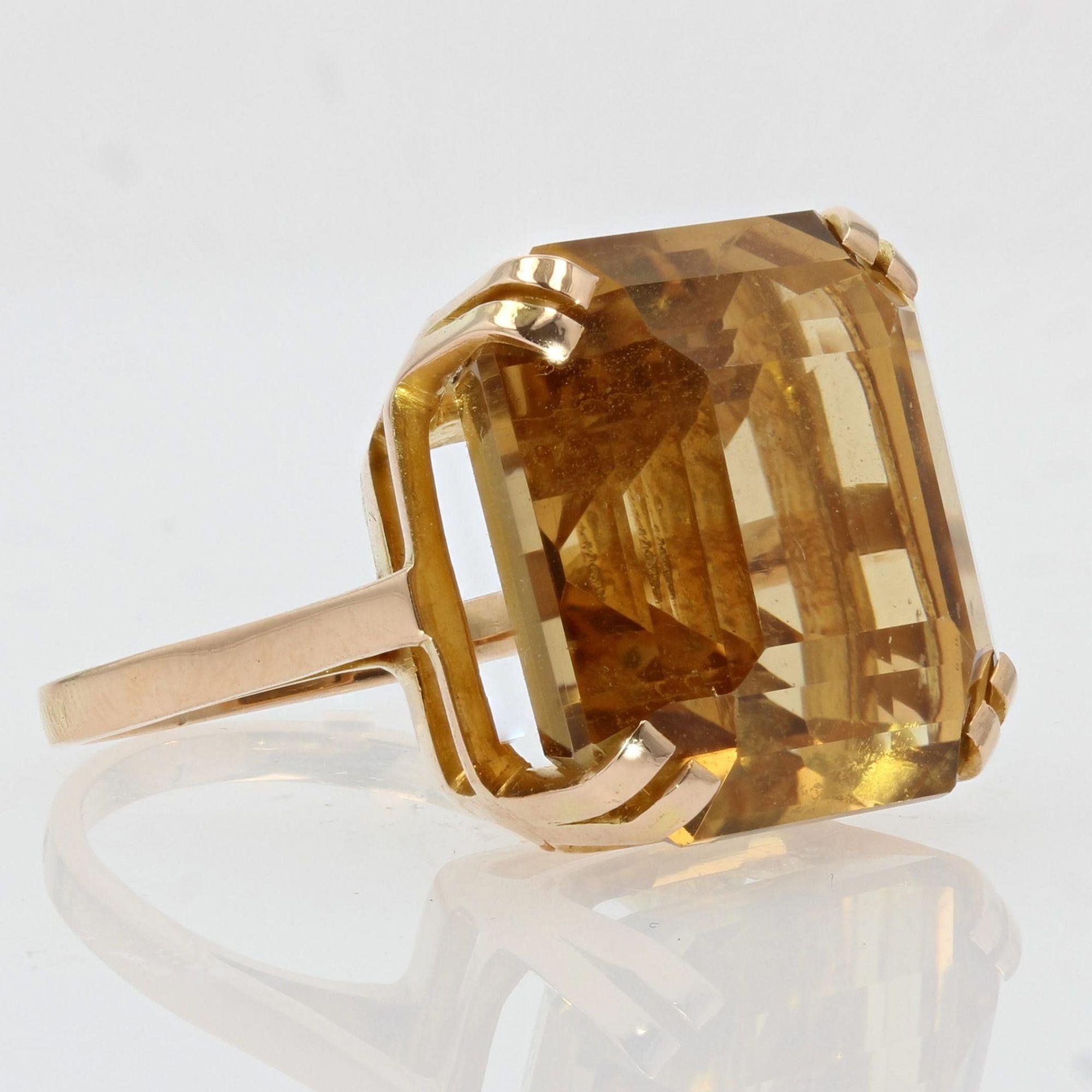 French 1950s 18 Carat Citrine 18 Karat Yellow Gold Cocktail Ring For Sale 4