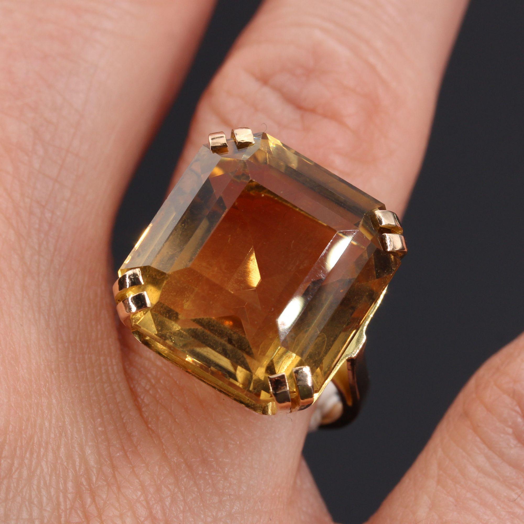 French 1950s 18 Carat Citrine 18 Karat Yellow Gold Cocktail Ring For Sale 5