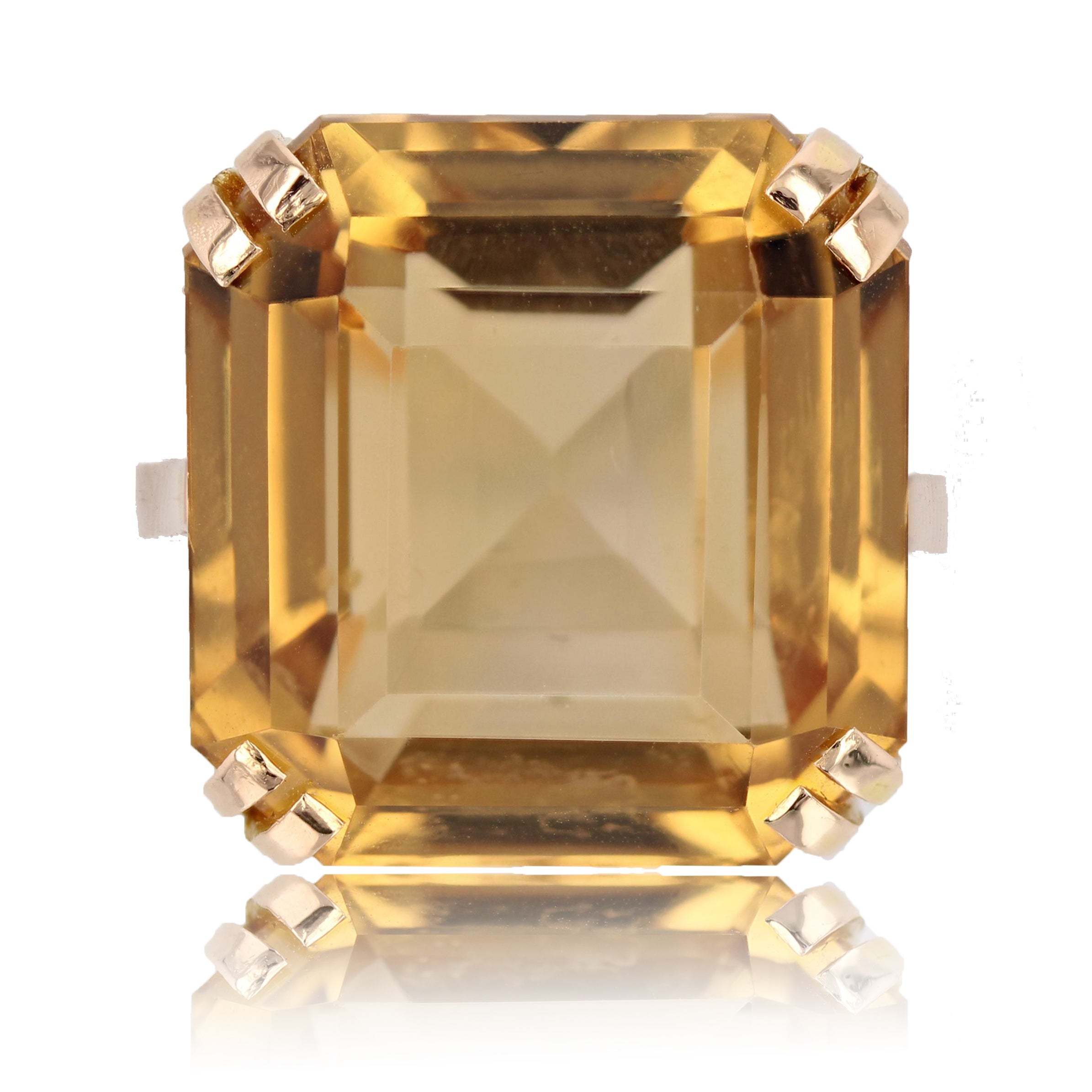 French 1950s 18 Carat Citrine 18 Karat Yellow Gold Cocktail Ring For Sale