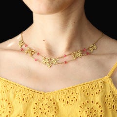 French 1950s 18 Carat Yellow Gold Pink Spinel Beads Drapery Necklace