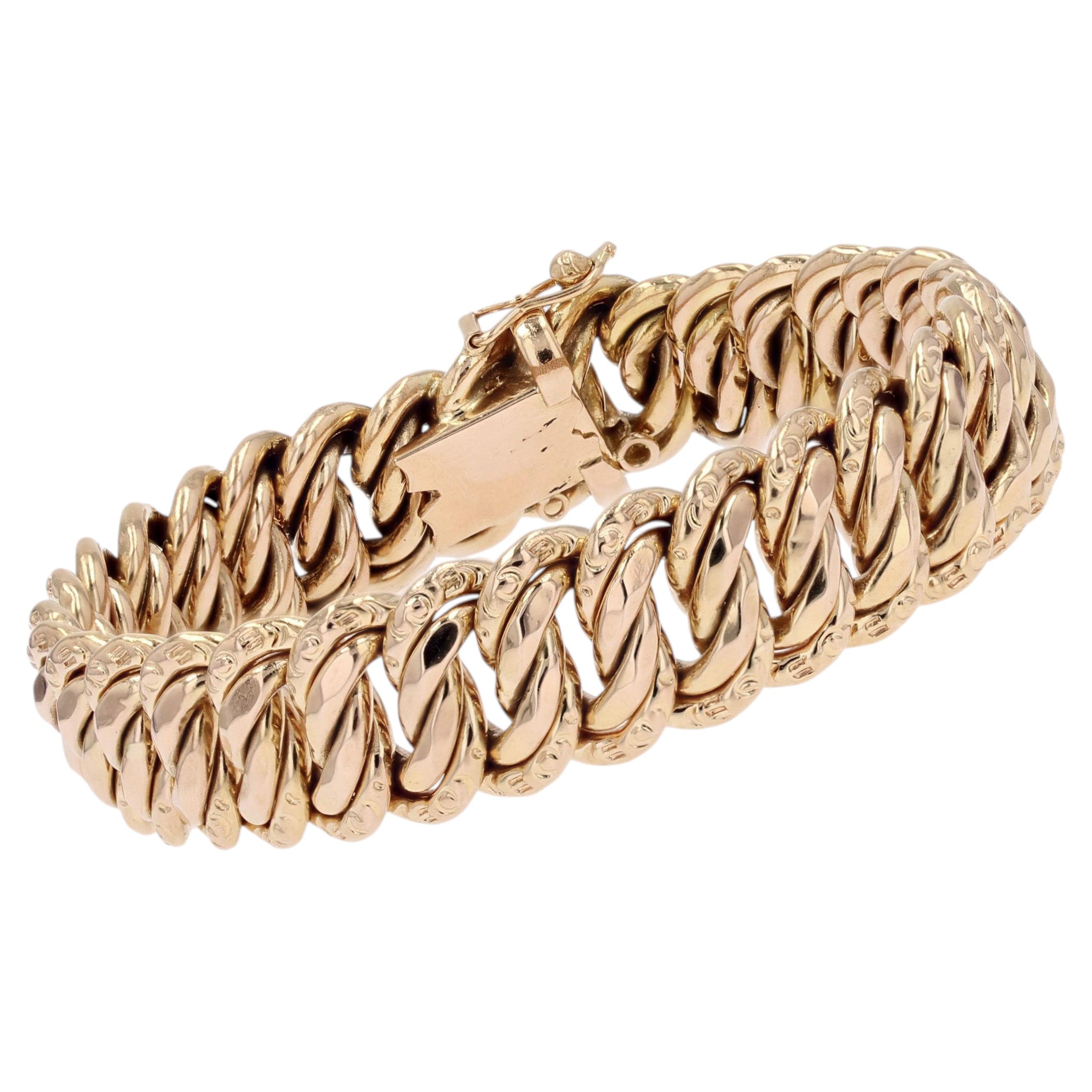 French 1950s 18 K Rose Gold Curb Mesh Retro Bracelet
